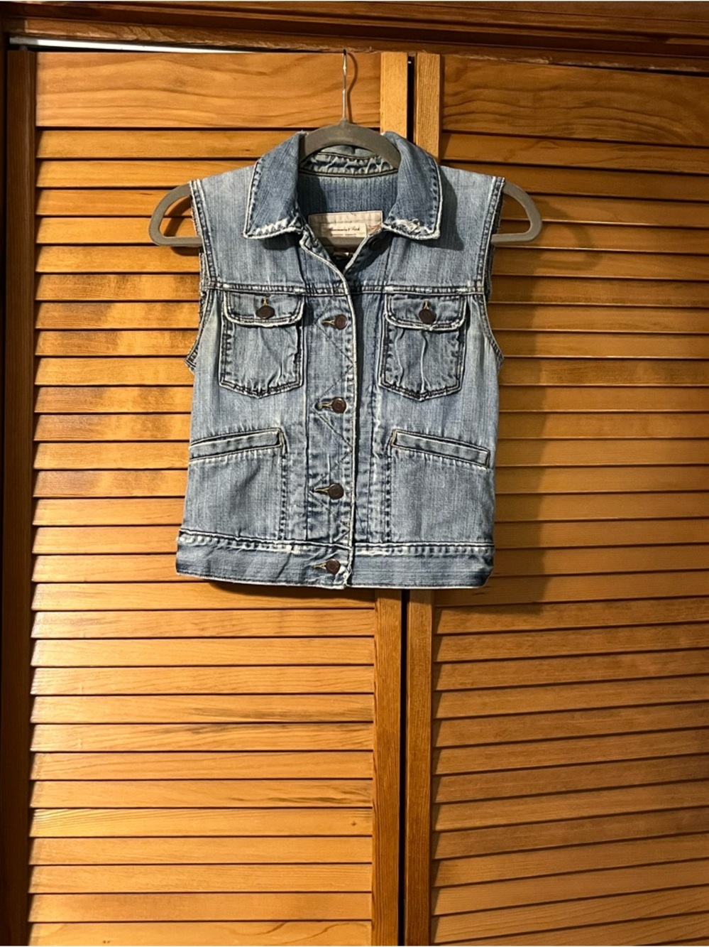 Abercrombie & Fitch Light Blue Denim Vest with Faded White Label